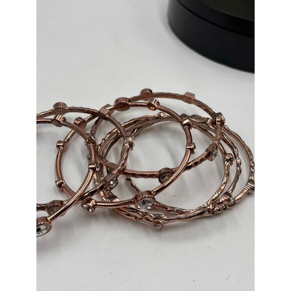 R. J. Graziano Vintage Rose Gold Tone Multi Shaped Rhinestone Set Seven Bangles - Picture 9 of 9